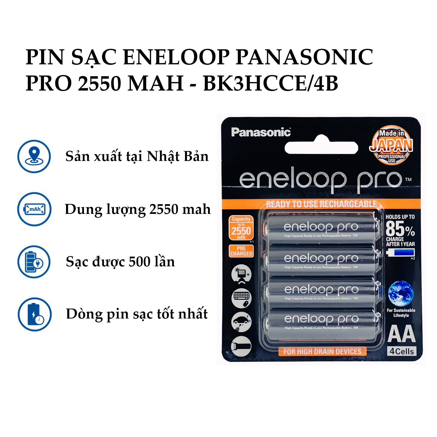 Pin Eneloop Pro 2550mAh Vỉ 4 Viên - Ảnh 2