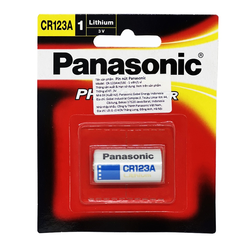 Pin CR123 Panasonic Lithium Vỉ 1 Viên