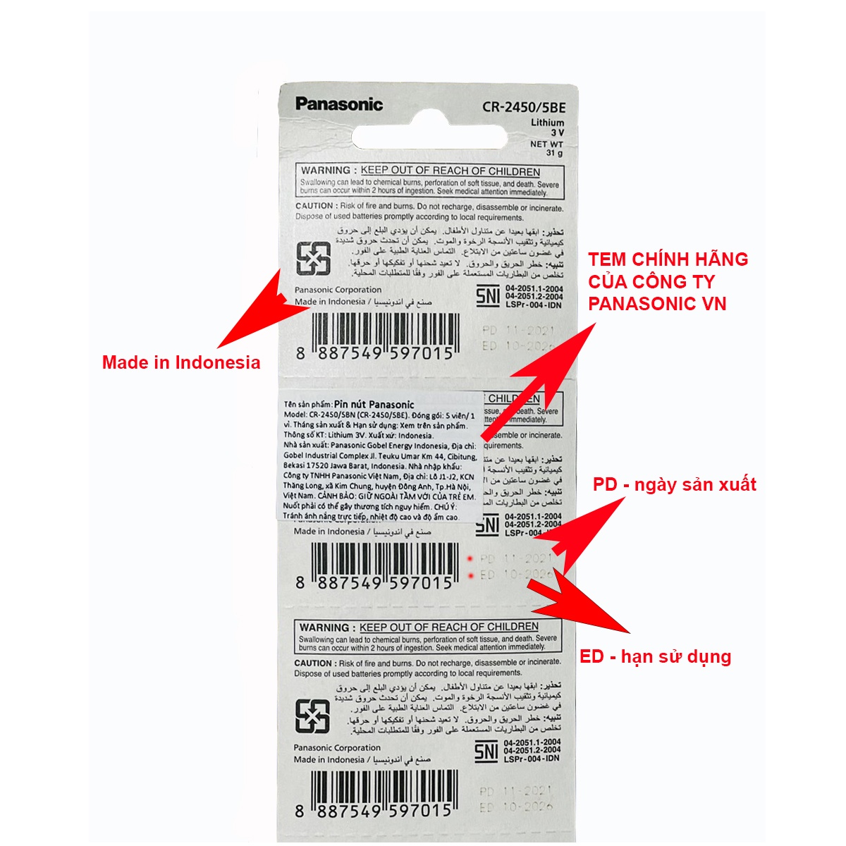 Pin CR2450 Panasonic Lithium Vỉ 5 Viên - Ảnh 2