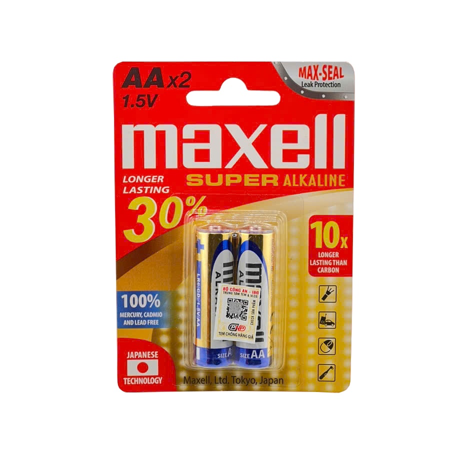 Pin AA Maxell super alkaline Vỉ 2 Viên Chính Hãng