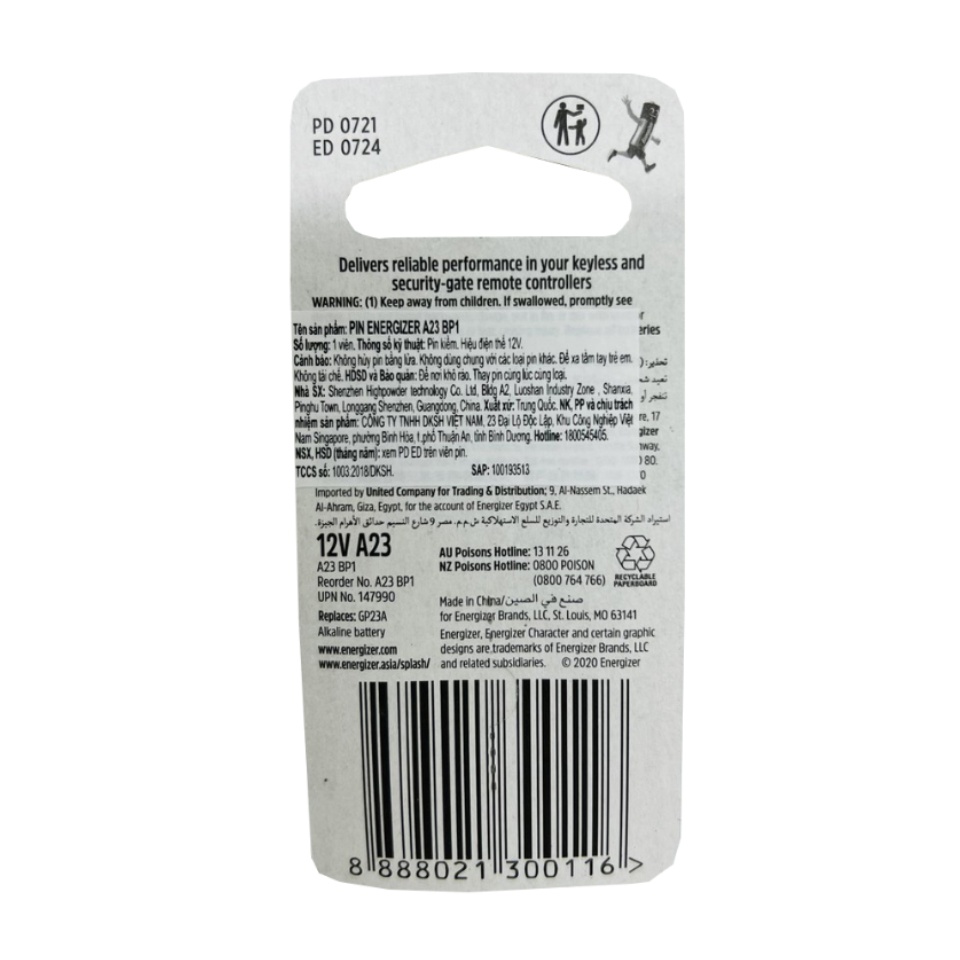 Pin A23 Energizer 12V Vỉ 1 Viên Chính Hãng - Ảnh 2