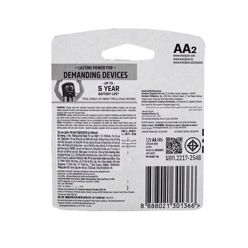Pin Sạc AA Energizer 2300mAh Vỉ 2 Viên - Ảnh 2