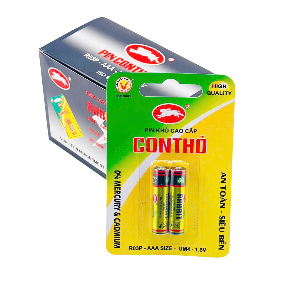 Pin Đũa AAA Con Thỏ Nhãn Nhôm Vàng Vỉ 2 Viên