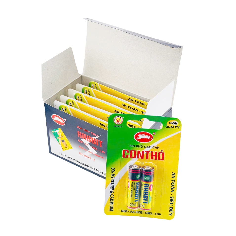 Pin Tiểu AA Con Thỏ Nhãn Nhôm Vàng Vỉ 2 Viên - Ảnh 2