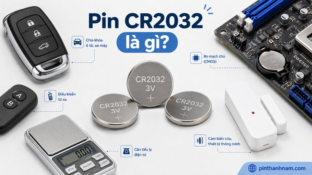 Pin CR2032 là pin cúc áo lithium 3V dùng cho smartkey remote pin CMOS và thiết bị nhỏ